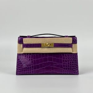 wsxc1727186729780_0 Hermes Bag Shiny Alligator Crocodile Kelly Pochette 22CM 5L Ultraviolet Gold Hardware