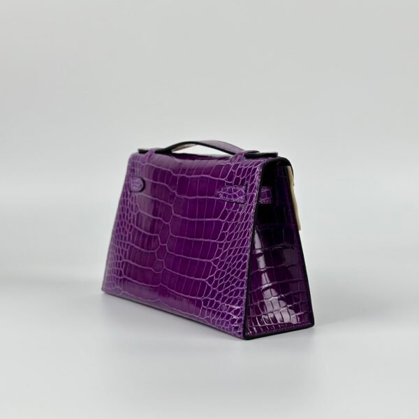 Hermes Bag Shiny Alligator Crocodile Kelly Pochette 22CM 5L Ultraviolet Gold Hardware