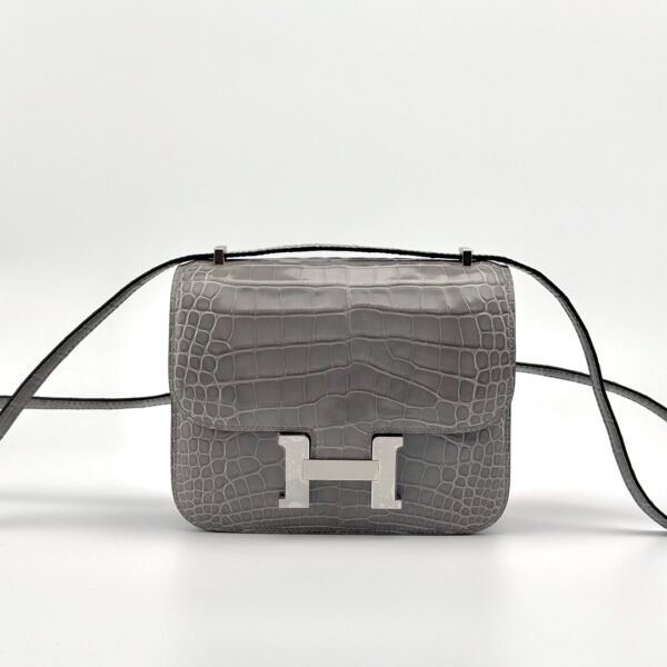 Taiwan Hermes Shiny Alligator Crocodile Constance 18CM CK81 Gris Tourterelle Silver Hardware