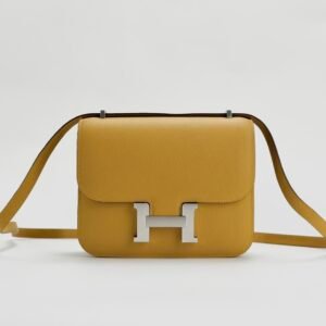 Hermes Bag Images Epsom Leather 9D Jaune Amber Constance 18CM Silver Hardware