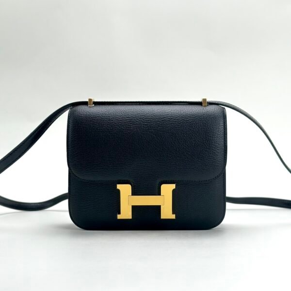 Hermes Bag Images Chevre Leather CC89 Noir Constance 18CM Gold Hardware