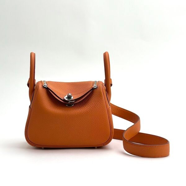 wsxc1728570069548_0 Hermes Bag Images Clemence Leather 9T Fue Orange Mini Lindy 19CM Silver Hardware