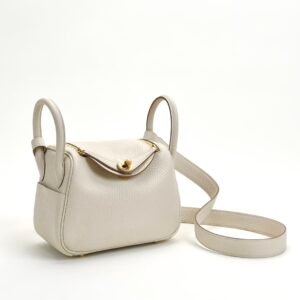 USA New York Hermes Mini Lindy 19CM Clemence Leather CC10 Craie Gold Hardware