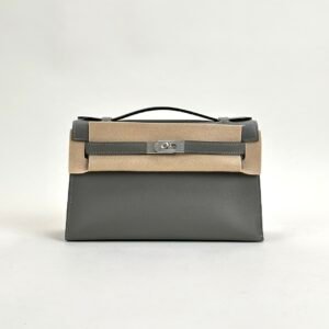 Taiwan Hermes Kelly Pochette 22CM Swift Leather 0L Gris Meyer Silver Hardware