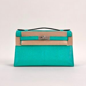 Hermes Bag Price Lizard Leather Kelly Pochette 22CM U1 Vert Verone Silver Hardware