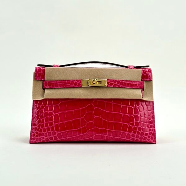 wsxc1728657785322_0-1 Hermes Kelly Pochette 22CM Shiny Alligator Crocodile I6 Rose Extreme Gold Hardware