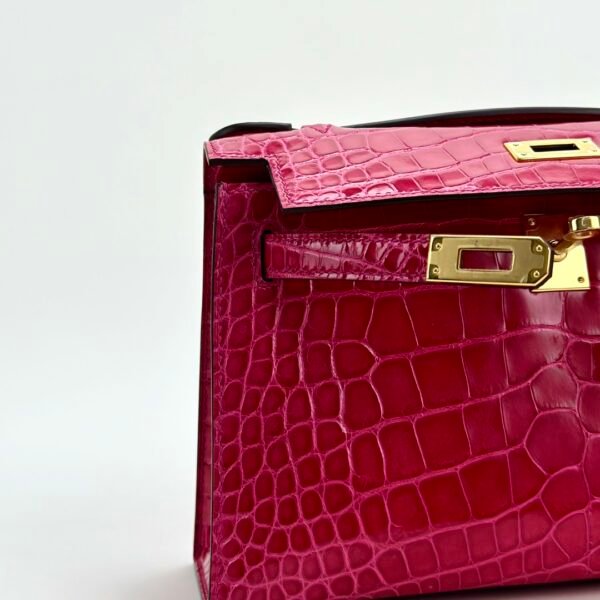 wsxc1728657785322_3 Hermes Kelly Pochette 22CM Shiny Alligator Crocodile I6 Rose Extreme Gold Hardware