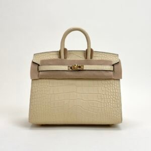 Hermes Birkin Sellier 20CM Matte Alligator Crocodile Y1 Vanilla Gold Hardware