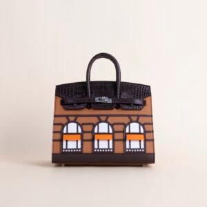 Hermes Birkin Faubourg 20 Day Matte Crocodile Noir / Epsom Brown Silver Hardware
