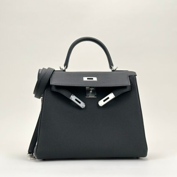 wsxc1728748462461_2 UK London Hermes Togo Leather Kelly 28CM CK89 Noir Silver Hardware
