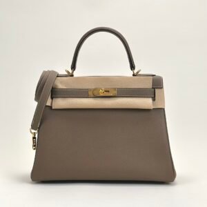 Hermes Togo Leather CC18 Etoupe Kelly 28CM Women’s Bag Images Gold Hardware