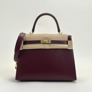 Canada Ottawa Hermes Kelly 25CM Box Leather CC57 Bordeaux Gold Hardware
