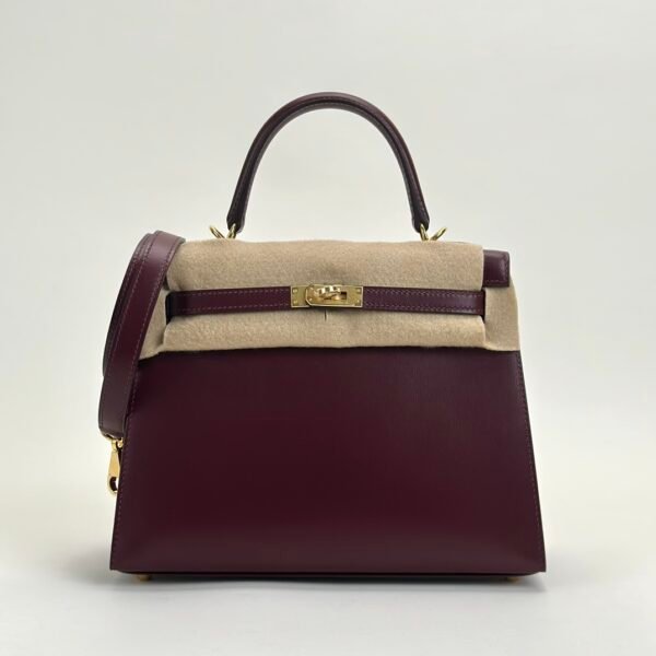 Canada Ottawa Hermes Kelly 25CM Box Leather CC57 Bordeaux Gold Hardware