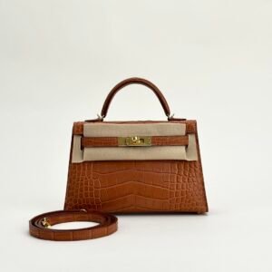 Hermes Bag Price CC37 Gold Matte Crocodile Leather Mini Kelly 19CM Gold Hardware