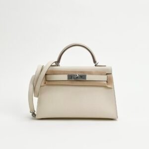 Hermes Bag Images Mini Kelly 19CM Epsom Leather CK10 Craie Silver Hardware