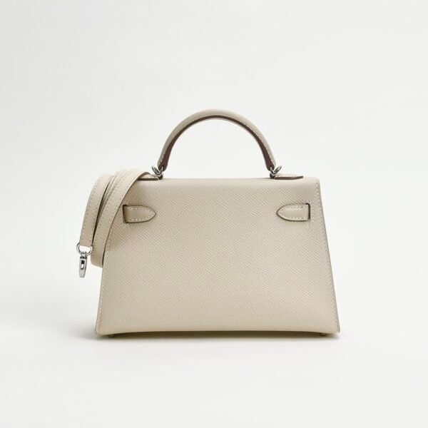 Hermes Bag Images Mini Kelly 19CM Epsom Leather CK10 Craie Silver Hardware