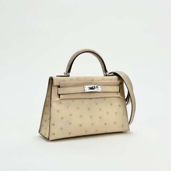 USA Los Angeles Hermes Ostrich Leather Mini Kelly 19CM 3C Parchemin Silver Hardware