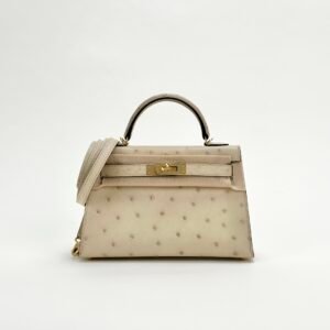 Hermes Mini Kelly 19CM 3C Parchemin Ostrich Leather Gold Hardware