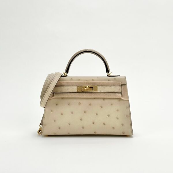 wsxc1729525846587_0 Hermes Mini Kelly 19CM 3C Parchemin Ostrich Leather Gold Hardware
