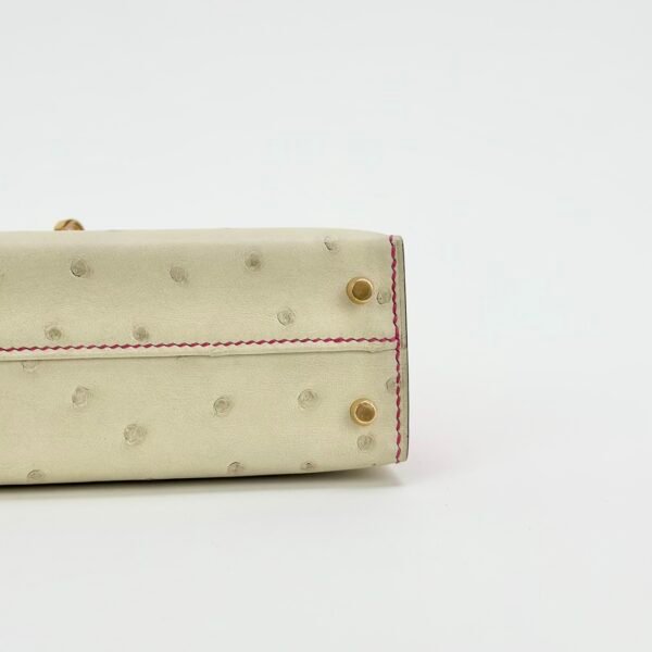 Hermes Mini Kelly 19CM Bag Ostrich Leather 3C Parchemin / E5 Rose Tyrien Gold Hardware