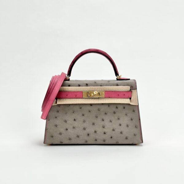 wsxc1729525879479_0-1 UAE Dubai Hermes Ostrich Mini Kelly 19CM M8 Gris Asphalt / E5 Rose Tyrien Gold Hardware