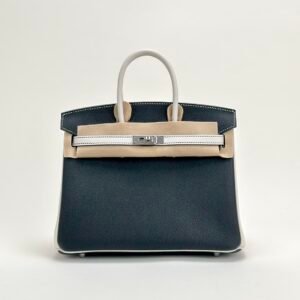 wsxc1729782391742_0 Hermes Boutique Birkin 25CM Black / White Togo Leather Silver Hardware