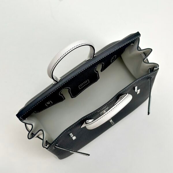 wsxc1729782391742_3 Hermes Boutique Birkin 25CM Black / White Togo Leather Silver Hardware