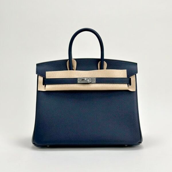 UK London Hermes Birkin 25CM 2Z Blue Nuit Togo Leather Silver Hardware
