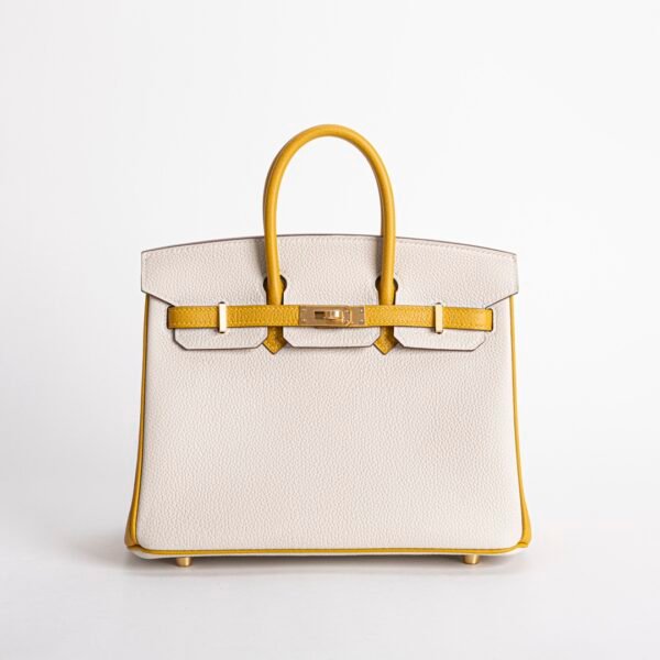 Hermes Togo Leather Birkin 25CM 10 Craie / 9D Amber Brush Gold Hardware