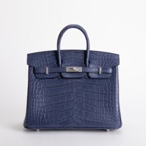 wsxc1731341688823_0 UK London Hermes Birkin 25CM Matte Alligator Crocodile 7L Blue De Malte Silver Hardware
