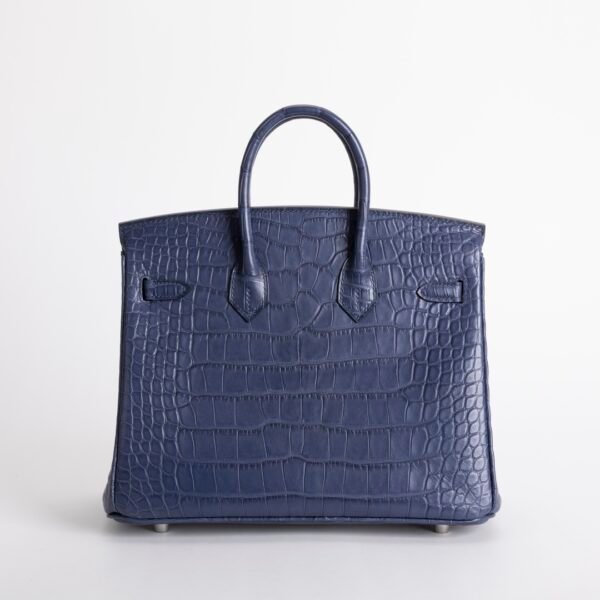 UK London Hermes Birkin 25CM Matte Alligator Crocodile 7L Blue De Malte Silver Hardware