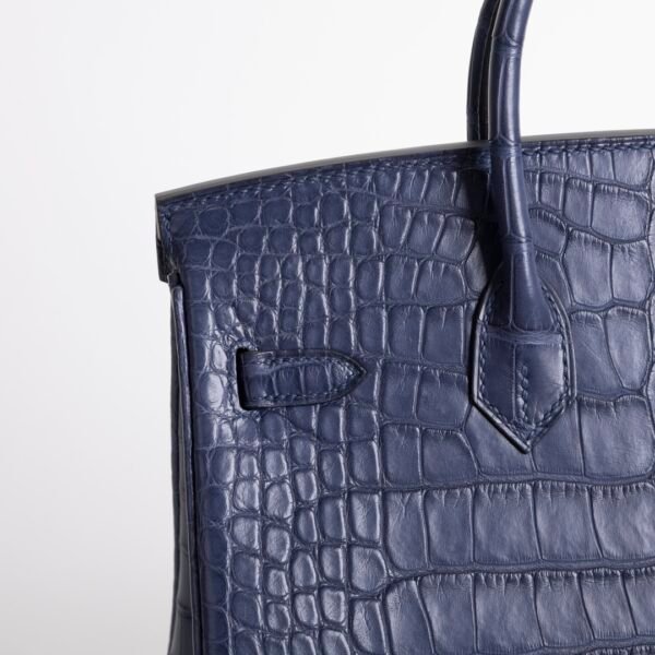 UK London Hermes Birkin 25CM Matte Alligator Crocodile 7L Blue De Malte Silver Hardware