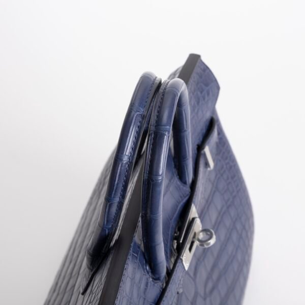 UK London Hermes Birkin 25CM Matte Alligator Crocodile 7L Blue De Malte Silver Hardware