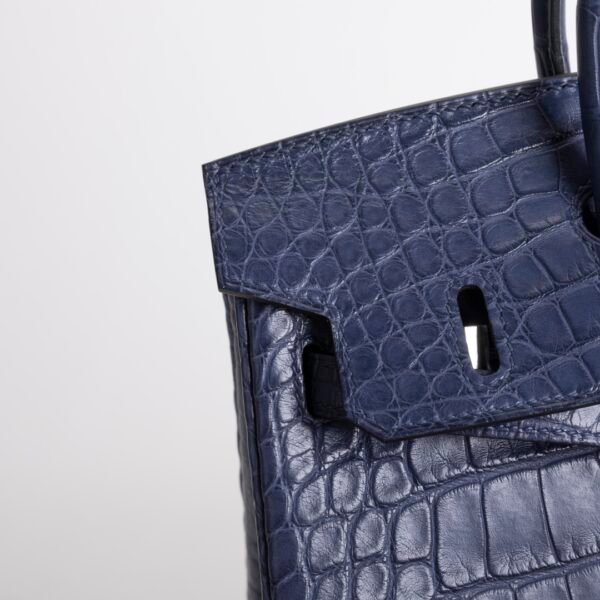 UK London Hermes Birkin 25CM Matte Alligator Crocodile 7L Blue De Malte Silver Hardware