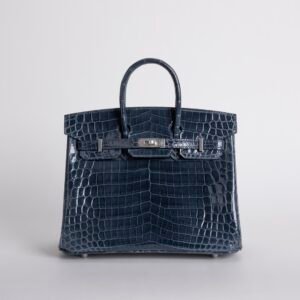 wsxc1731341788692_0 UK London Hermes Birkin 25CM Shiny Niloticus Crocodile N7 Blue Tempete Silver Hardware
