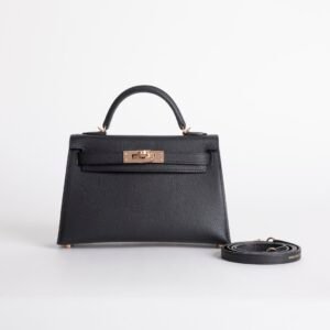 USA New York Hermes Epsom Leather Mini Kelly 19CM 89 Noir Rose Gold Hardware