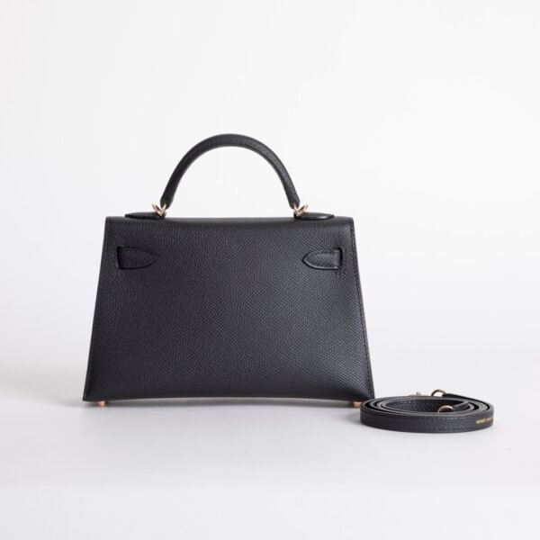 USA New York Hermes Epsom Leather Mini Kelly 19CM 89 Noir Rose Gold Hardware