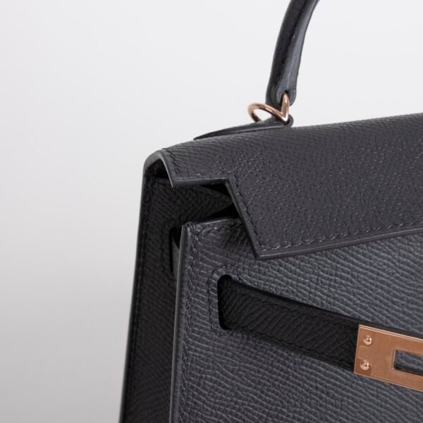 USA New York Hermes Epsom Leather Mini Kelly 19CM 89 Noir Rose Gold Hardware