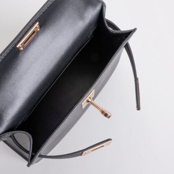 USA New York Hermes Epsom Leather Mini Kelly 19CM 89 Noir Rose Gold Hardware