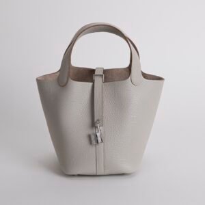 Canada Ottawa Picotin 18CM CK80 Gris Pearl Clemence Leather Silver Hardware