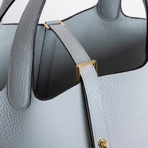 Handmade Picotin 18CM Bag 08 Blue Pale Clemence Leather Gold Hardware