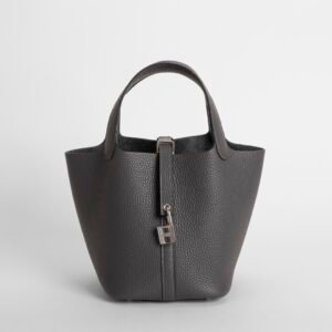 Full Handmade Picotin Bag 18CM CK88 Gris Graphite Clemence Leather Silver Hardware