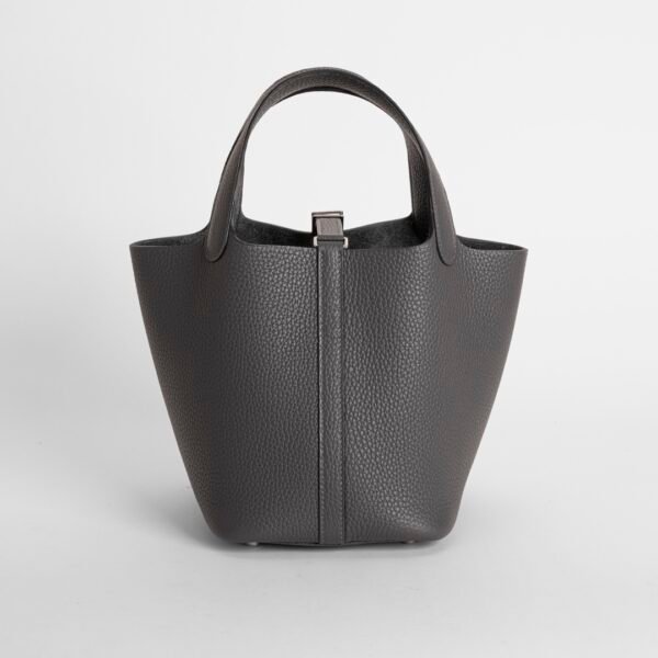wsxc1731428146977_1 Full Handmade Picotin Bag 18CM CK88 Gris Graphite Clemence Leather Silver Hardware