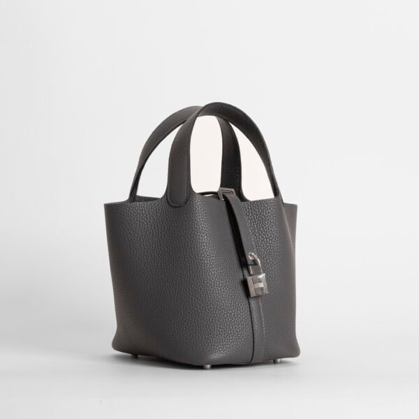 wsxc1731428146977_2 Full Handmade Picotin Bag 18CM CK88 Gris Graphite Clemence Leather Silver Hardware