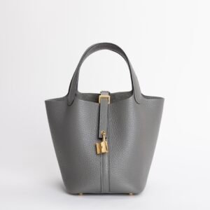 Canada Toronto 0L Gris Meyer Clemence Leather Picotin 18CM Gold Hardware