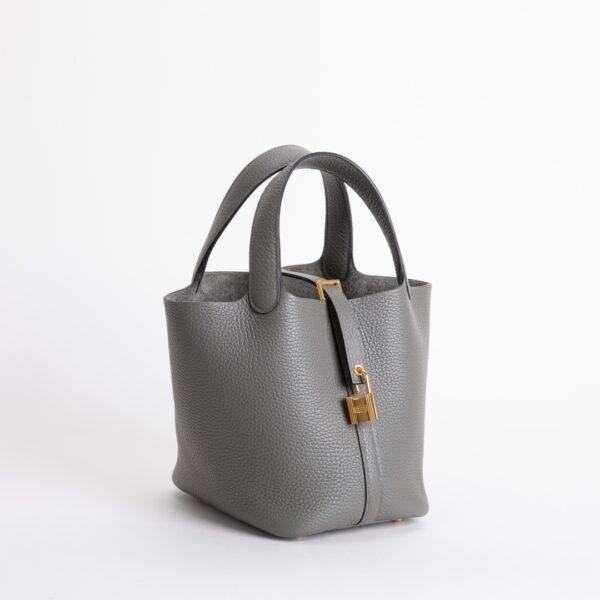 Canada Toronto 0L Gris Meyer Clemence Leather Picotin 18CM Gold Hardware