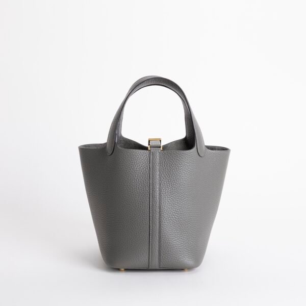 Canada Toronto 0L Gris Meyer Clemence Leather Picotin 18CM Gold Hardware