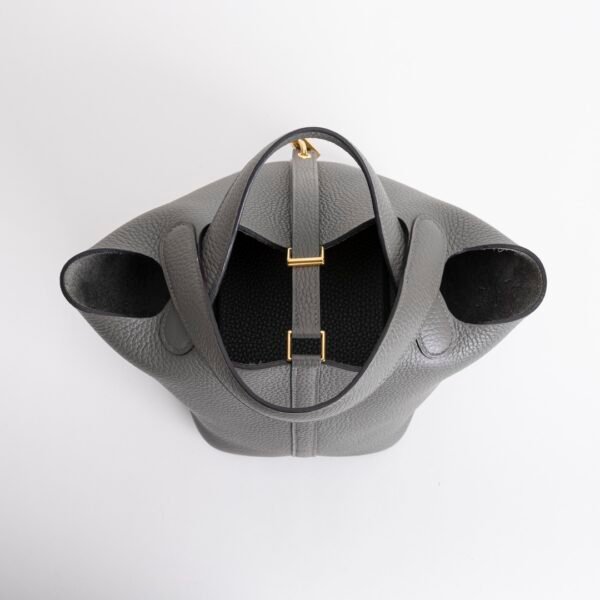 Canada Toronto 0L Gris Meyer Clemence Leather Picotin 18CM Gold Hardware