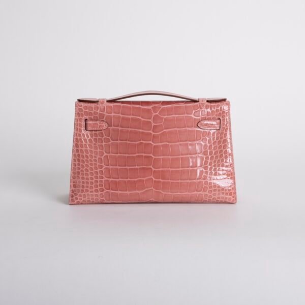 Women’s Eveving Bag Shiny Alligator Crocodile Kelly Pochette 22CM CK94 Terre Cuite Silver Hardware