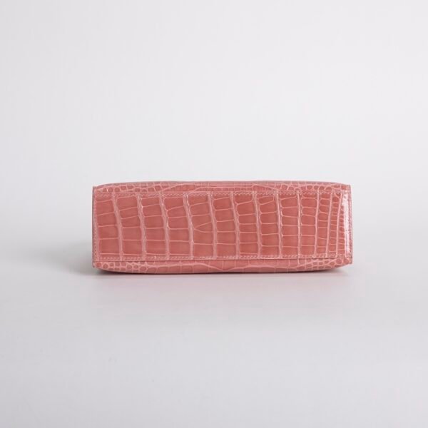 Women’s Eveving Bag Shiny Alligator Crocodile Kelly Pochette 22CM CK94 Terre Cuite Silver Hardware